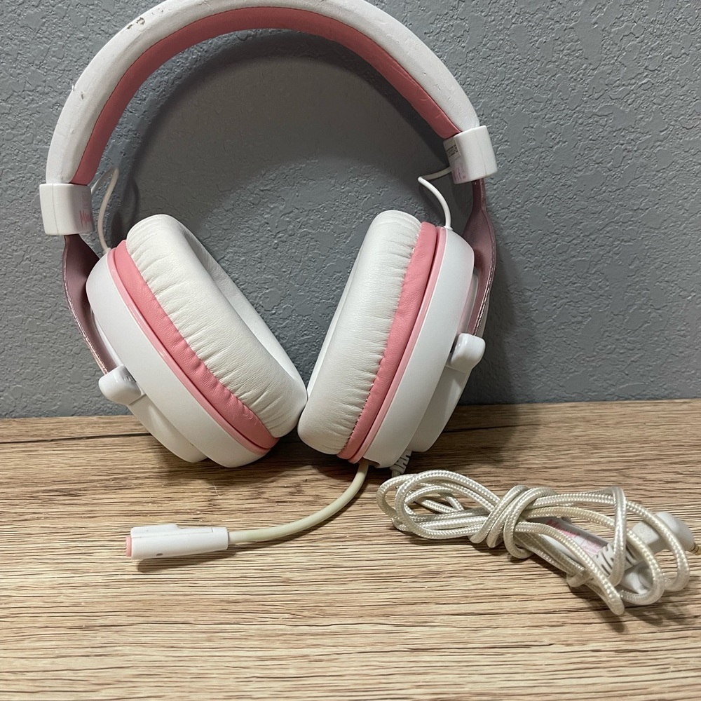 White and Pink Over-Ear Headphones